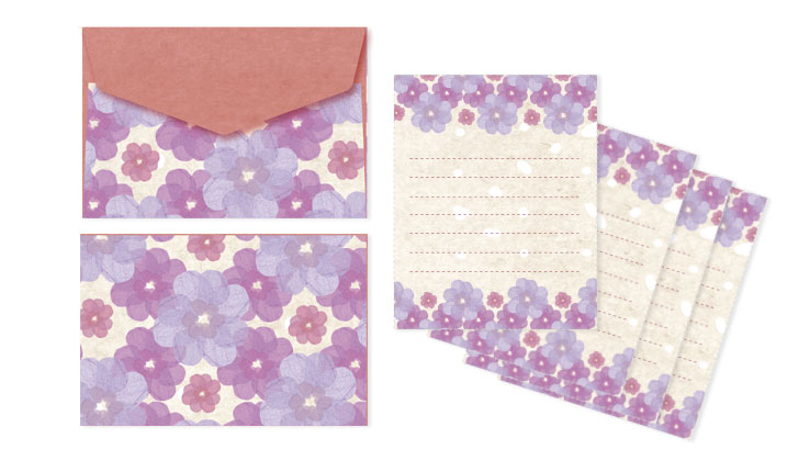 紫の花模様が可愛いミニサイズ封筒テンプレート