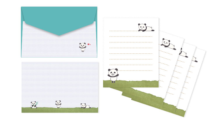 パンダのイラストを描いたミニサイズ封筒テンプレート