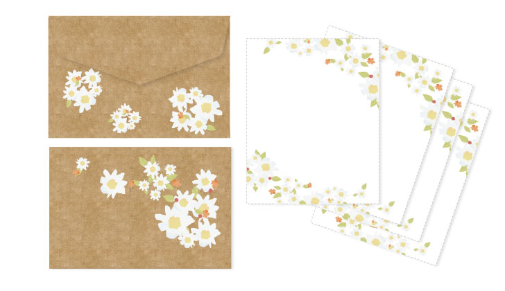 シンプルな花のイラストの封筒テンプレート