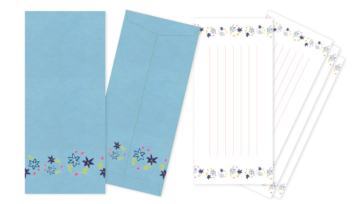 ブルーの花が可愛いシンプルな封筒テンプレート